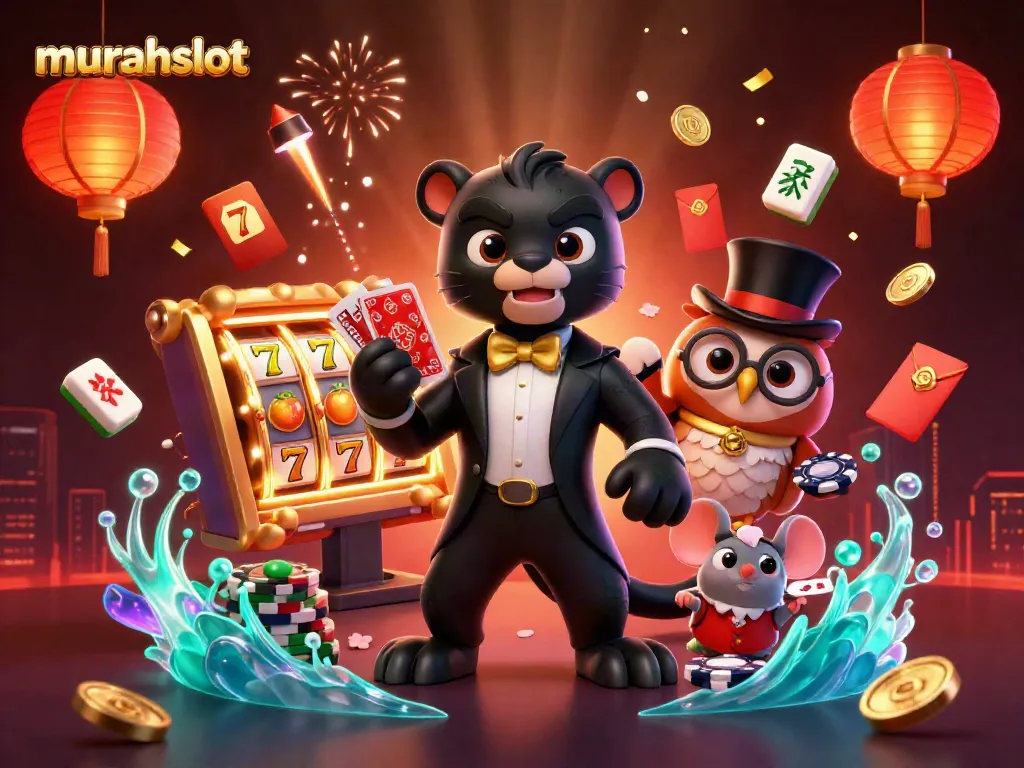 Experience exciting gameplay with murahslot where a stylish panther deals cards amidst vibrant casino elements.