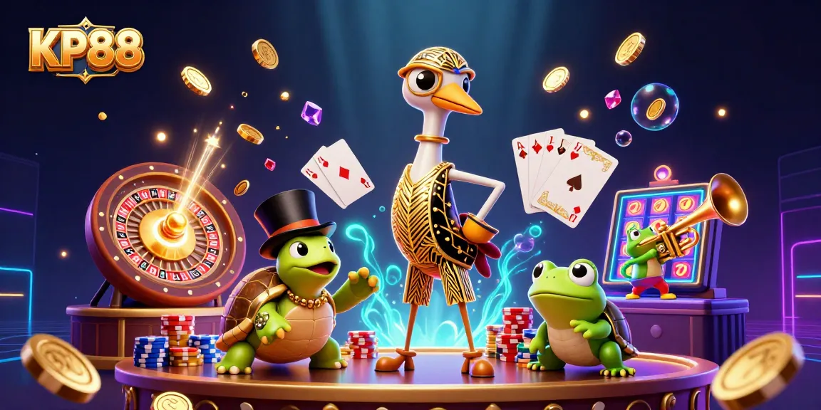 Engage with KP88's vibrant gaming world through this dynamic casino illustration.