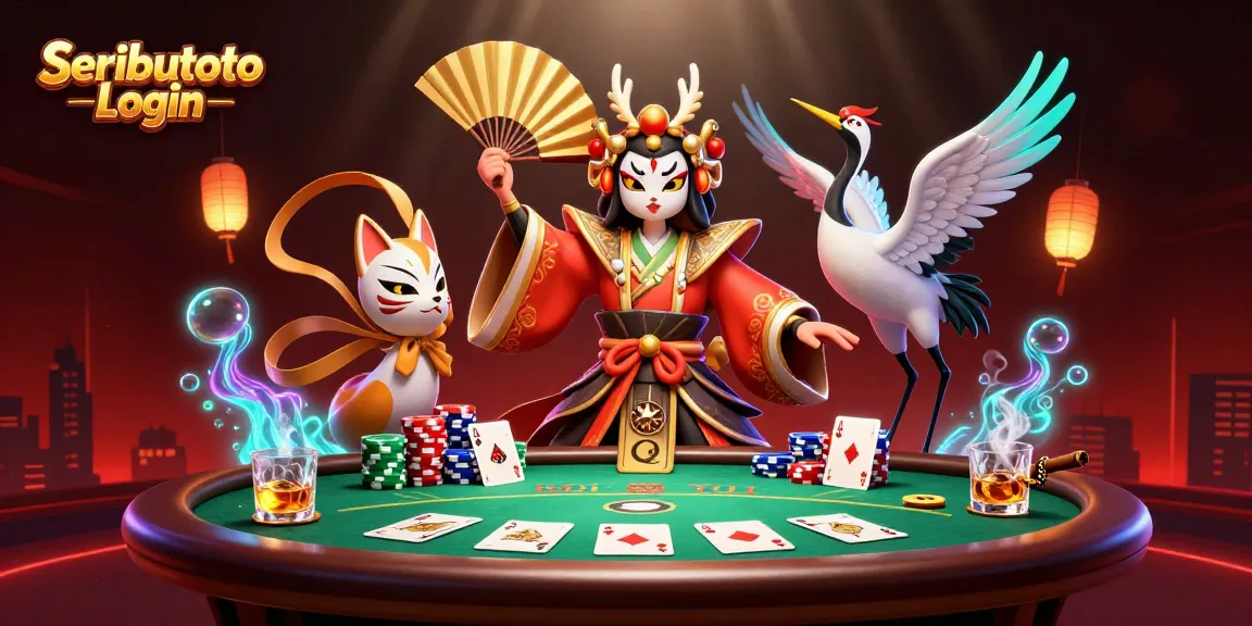 Engage in Seributoto Login with dynamic poker action featuring a kabuki warrior and kitsune.