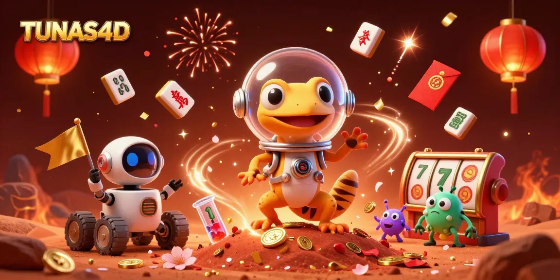 Engage with TUNAS4D while a Martian gecko finds a golden casino in vibrant space