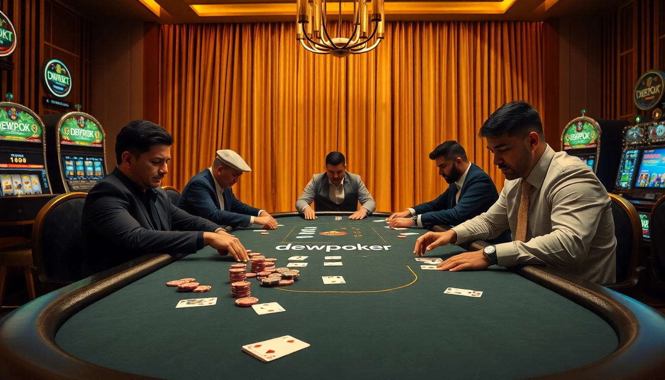 Players strategizing at a DewaPoker table during an intense game night.