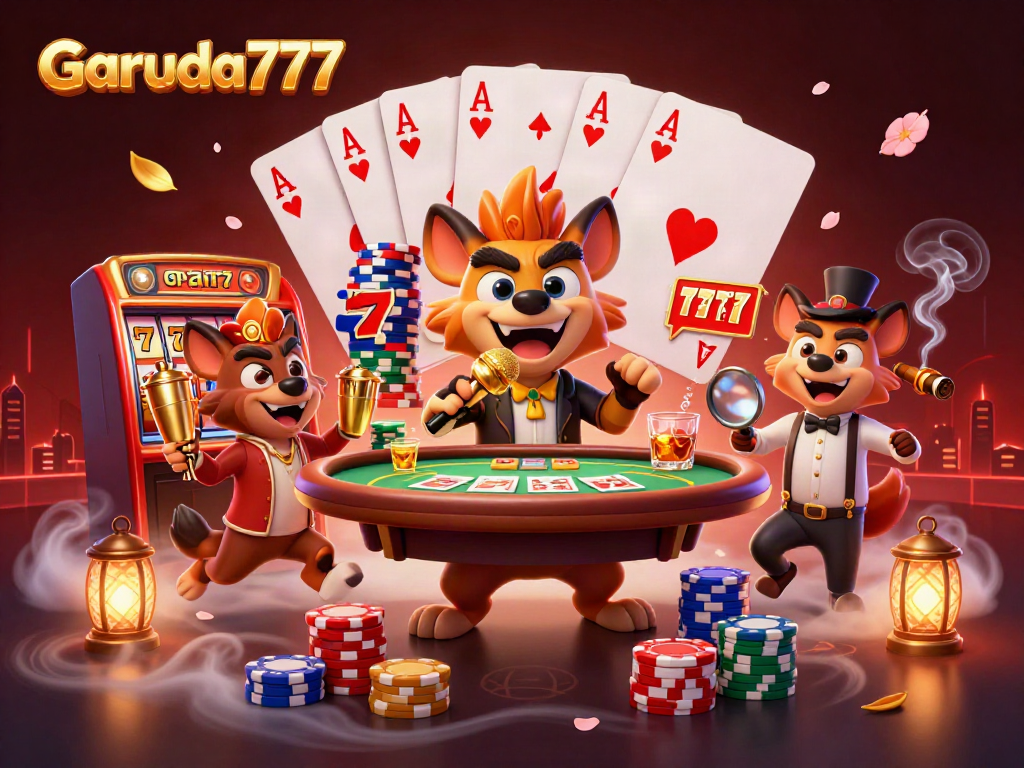 Permainan Garuda777 dalam bentuk ilustrasi 3D menunjukkan simbol keberuntungan slot.