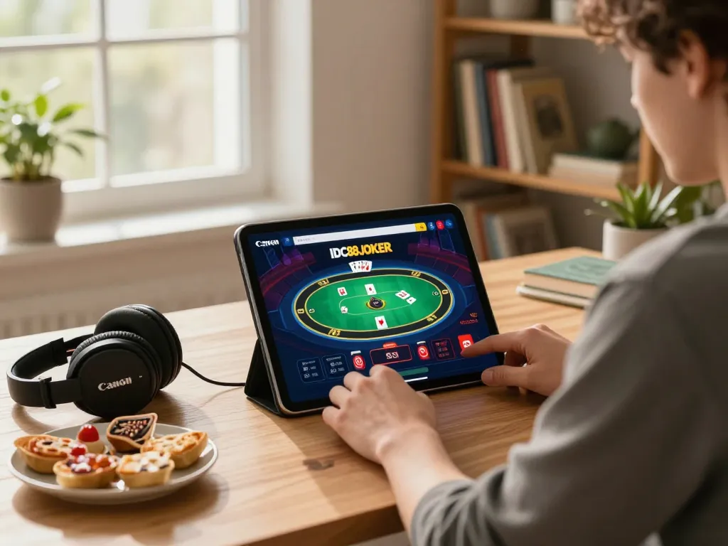 Player engaged in strategic gameplay on IDC88JOKER while enjoying a cozy home atmosphere.