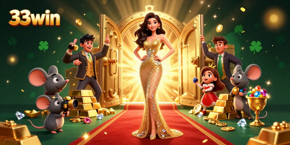 Engage with 33win's thrilling jackpot experience featuring a glamorous atmosphere and golden treasures.