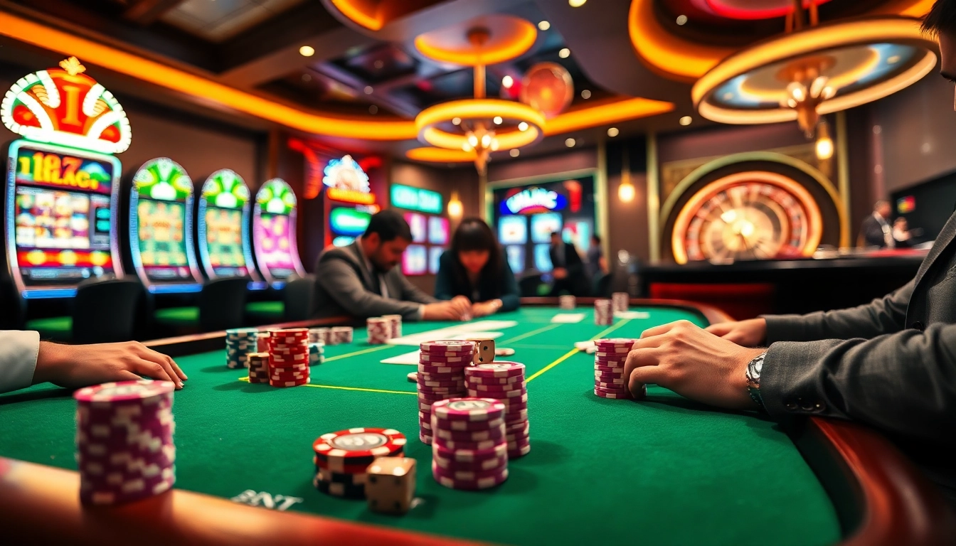 Join the excitement of gambling with a thrilling scene from https://89bet.green/ featuring poker and roulette.