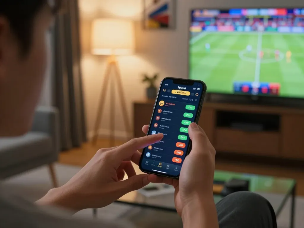 Engaging sports betting action on a smartphone showcasing 789bet's live odds in a cozy setting.