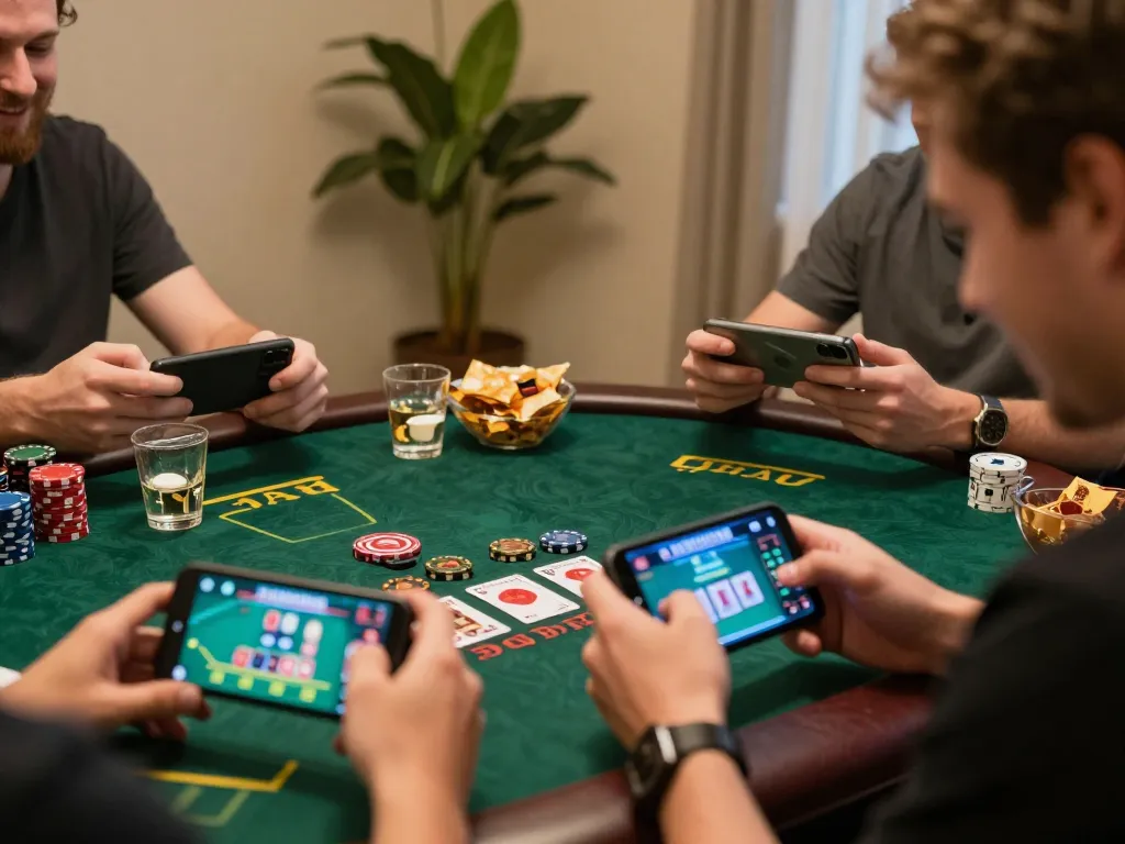 Engaging live dealer blackjack game on IDC88JOKER smartphone in a cozy home setting