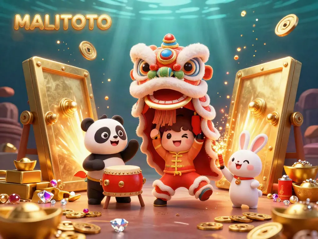 Experience the vibrant festive atmosphere of MALITOTO with a cheerful lion dance, golden treasures, and lively characters.