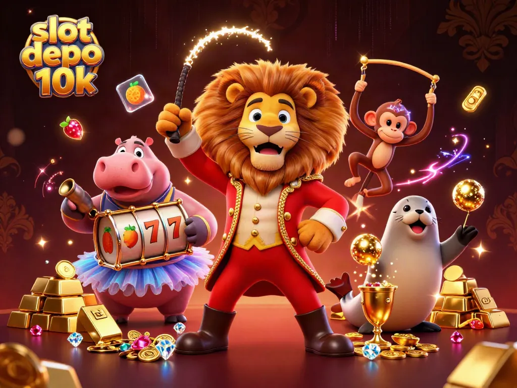 Playing exciting slot depo 10k games with vibrant characters and golden treasures in a colorful scene.