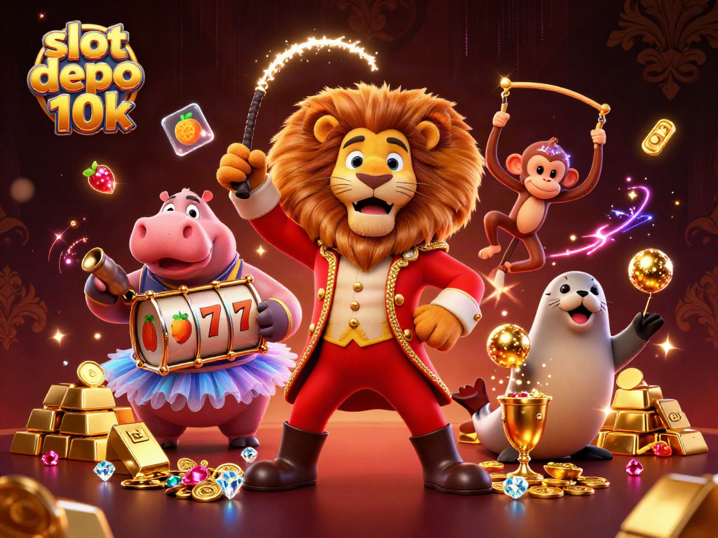 Playing exciting slot depo 10k games with vibrant characters and golden treasures in a colorful scene.