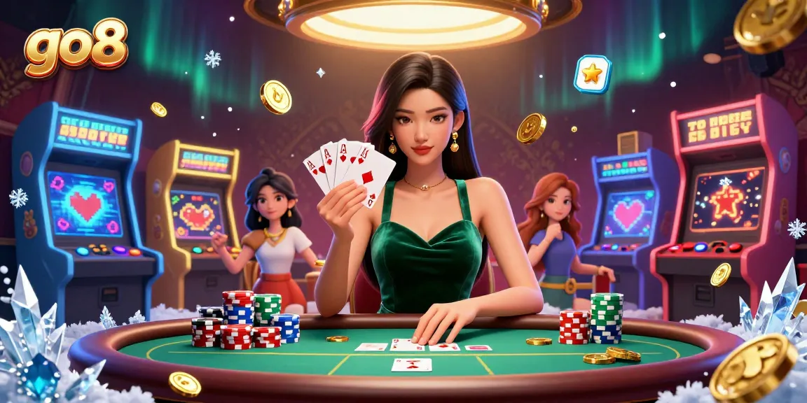 Experience thrilling gameplay at go8, where a stunning player engages at a luxury poker table with vibrant game elements.