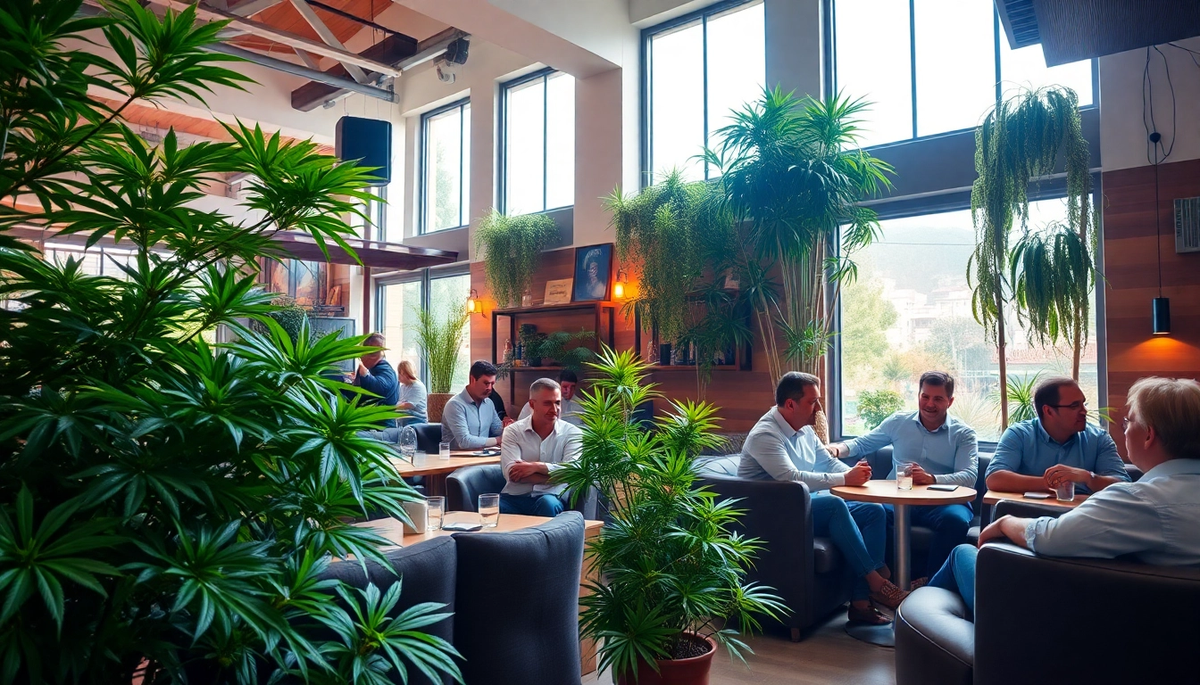 Erleben Sie die Atmosphäre im Weed Club Lloret De Mar mit entspannten Gästen und grünen Pflanzen.