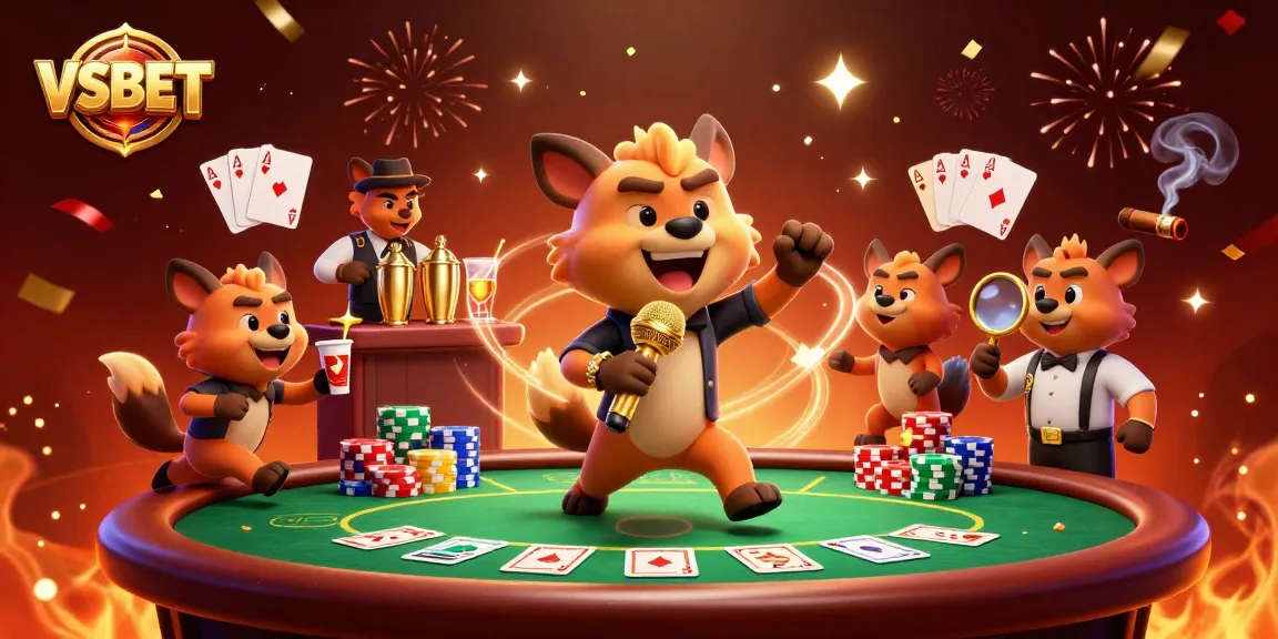 Join the fun at VSBET, where hyenas crack jokes and mix drinks in a vibrant casino atmosphere.