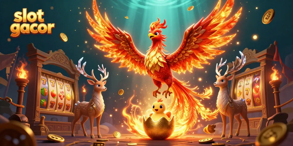 Experience the thrill of slot gacor with illustrated phoenix and mystical elements in an enchanting casino setting.