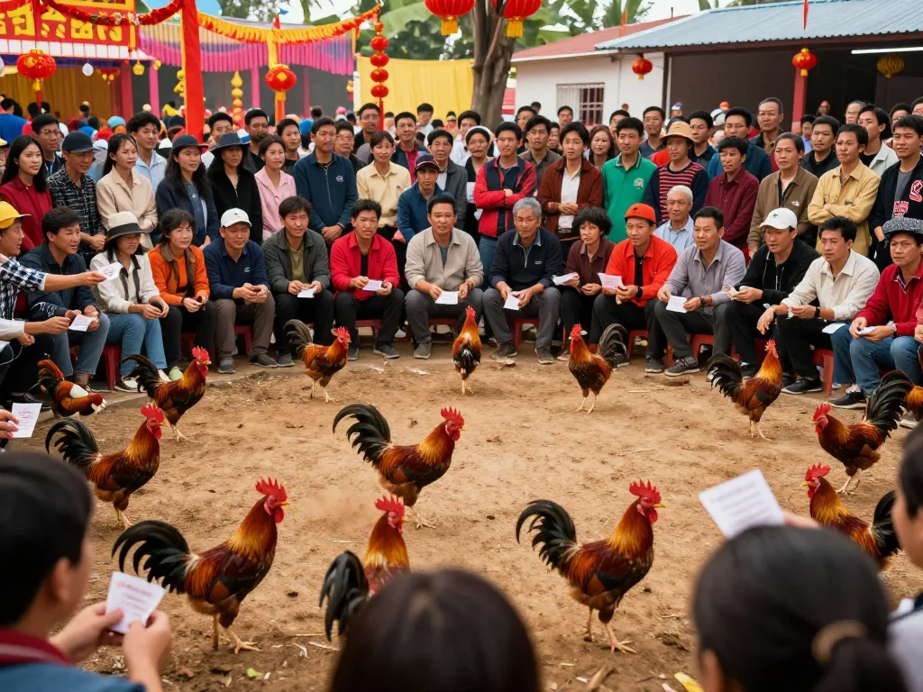 Viewers engage in the excitement of đá gà trực tiếp wala88 during vibrant Vietnamese festivities, capturing the traditional atmosphere.