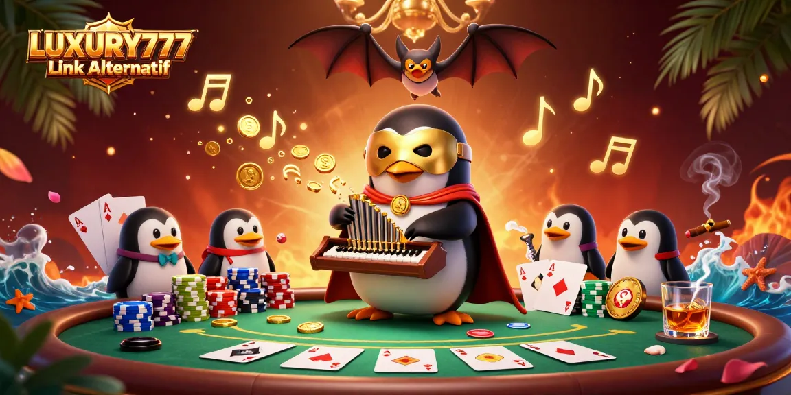 Menangkan permainan dengan LUXURY777 Link Alternatif dan lihat penguin phantom opera memainkan organ memasukkan koin emas.