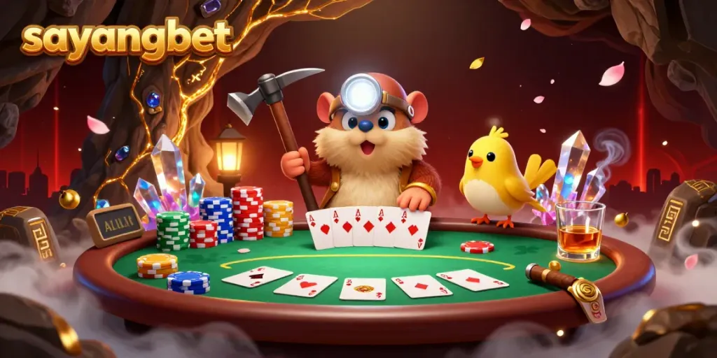 Engage with thrilling poker action in a visually stunning 3D treasure scene at sayangbet.