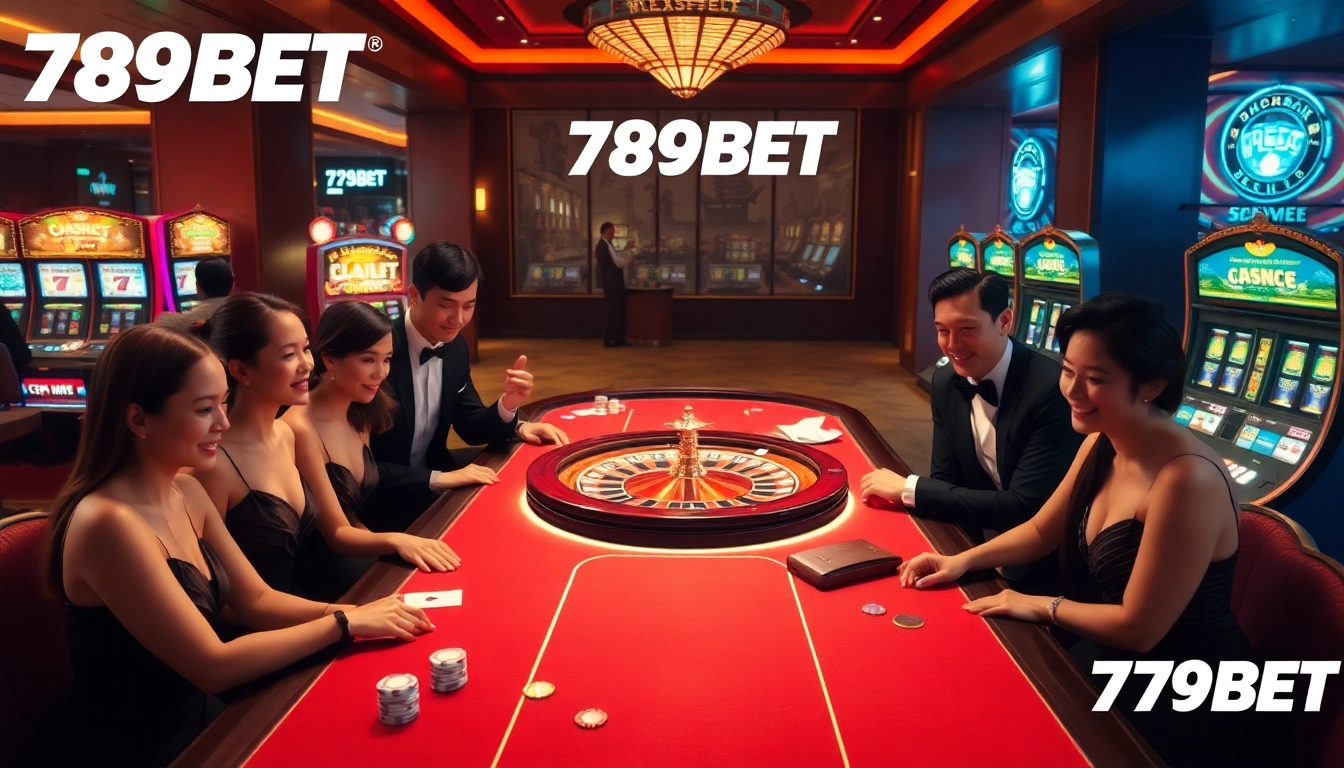 Experience the exciting gaming atmosphere at 789BET casino with vibrant tables and players.