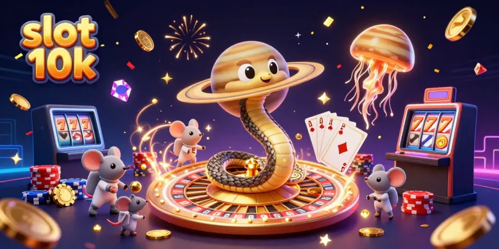 Slot 10k dalam ilustrasi animasi, menunjukkan kegembiraan taruhan dengan karakter unik.