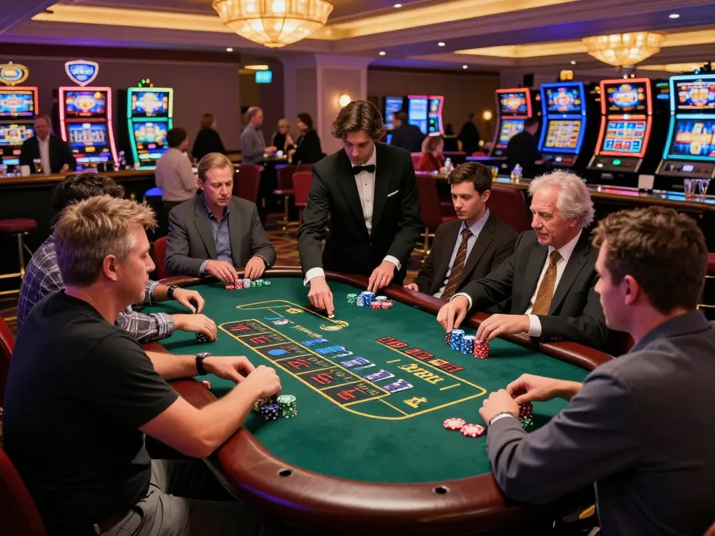 Engaging players at a blackjack table during Rajabet123 Login, showcasing focused gameplay and casino atmosphere.