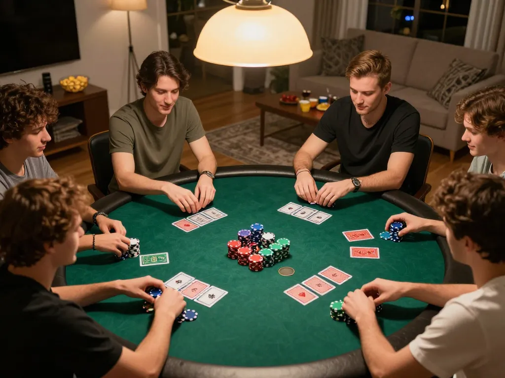 Ikuti permainan poker yang mendebarkan dengan teman, menampilkan permainan strategis Sepuhplay.