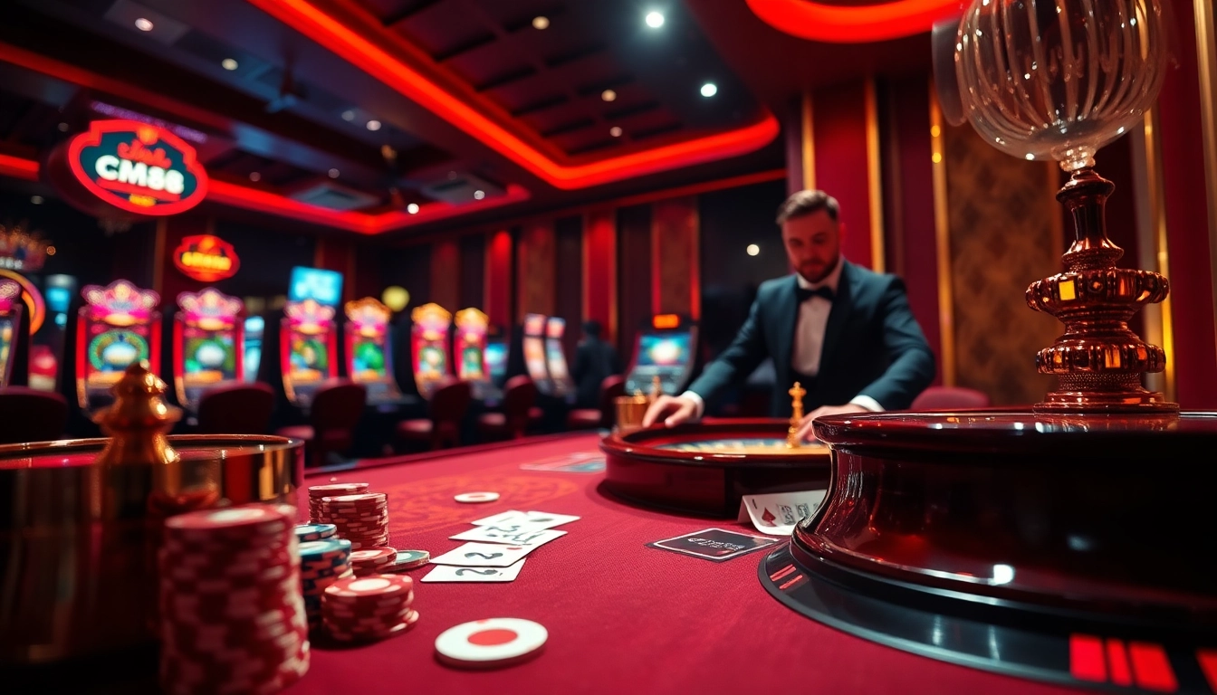 Engaging CM88 casino scene with poker chips and roulette wheel capturing excitement.