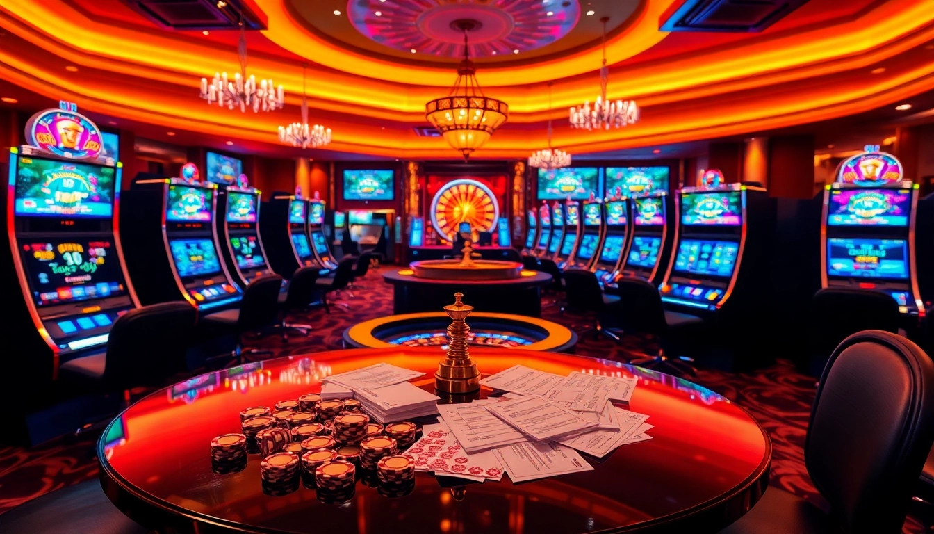 Engaging slot machine area illustrating Daftar Nama Nama Situs Judi Slot Online Terpercaya with vibrant games and excited players.