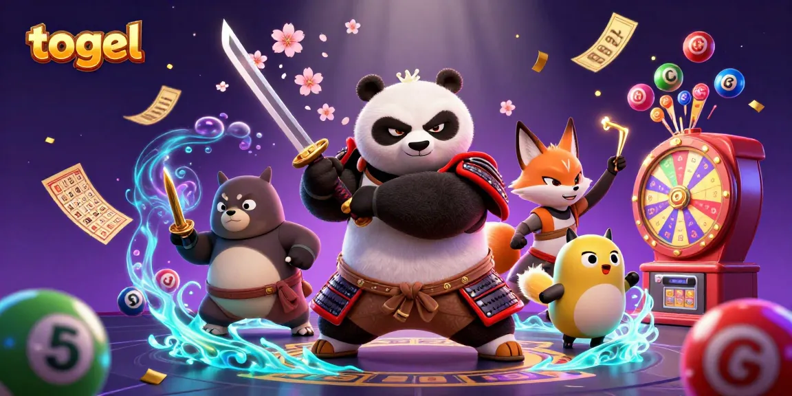Togel penuh warna dalam ilustrasi 3D dinamis, menampilkan panda samurai dan teman rubah ninja.