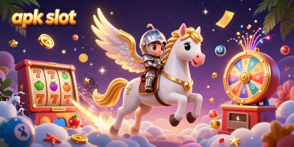 Menangkan jackpot dengan apk slot dan lihat berbagai elemen kasino berwarna-warni bertebaran.