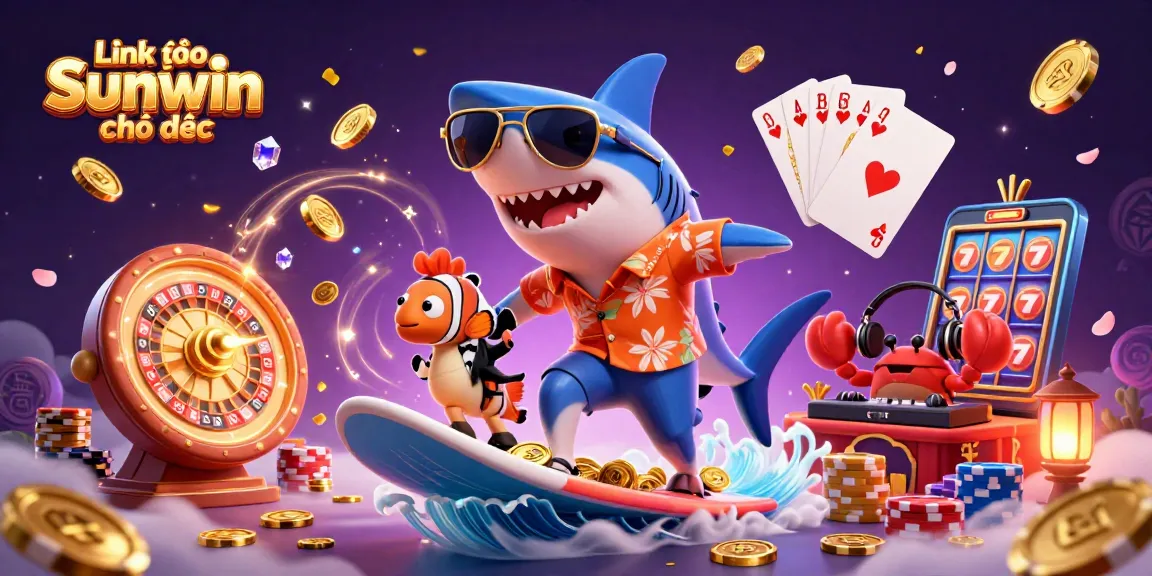 Enjoy the vibrant casino experience with Link vào Sunwin chính thức, featuring a shark, clownfish, and DJ crab.