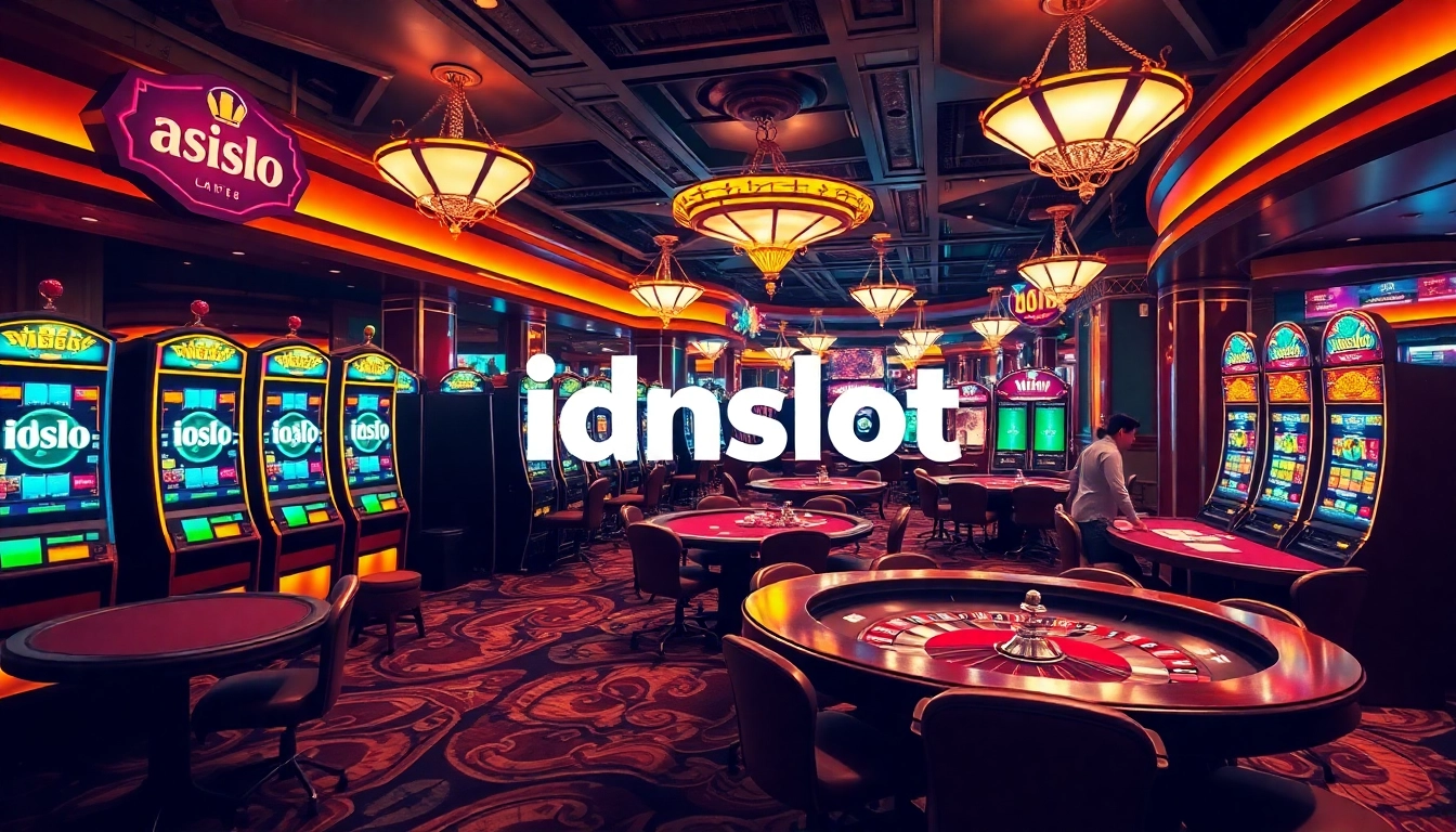 Players experiencing the excitement of idnslot with vibrant slot machines and colorful chips.