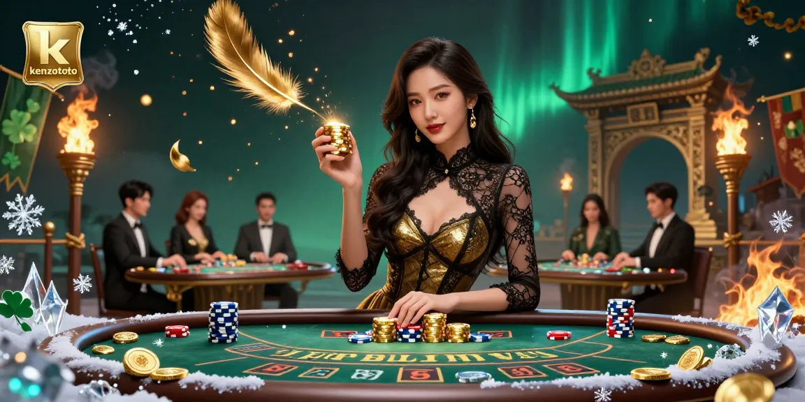 Experience winning with kenzototo at a luxurious baccarat table surrounded by vibrant gaming elements.