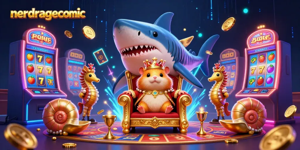 Gamer komik nerdragecomic menggabungkan slot, raja hamster, dan elemen kasino.