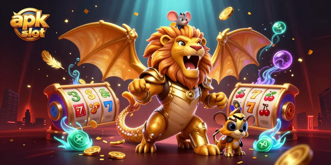 Mainkan apk slot dengan kegembiraan dari mesin slot, dikelilingi elemen keselamatan dan keberuntungan.