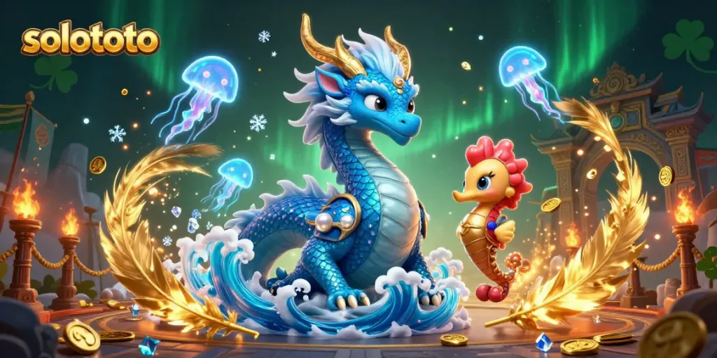 Solototo mempersembahkan ilustrasi 3D ikan laut dan karakter petarung sembari bermain di arena taruhan yang megah.