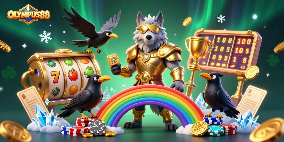 OLYMPUS88 main game slot yang menampilkan karakter mitologi Norse dalam ilustrasi kasino 3D.