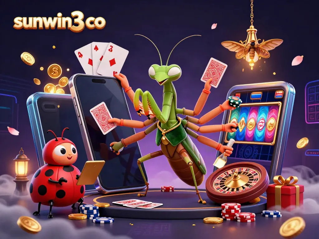 Players engage in dynamic casino action with sunwin3 co, showcasing 3D characters, colorful slot games, and rich decorations.