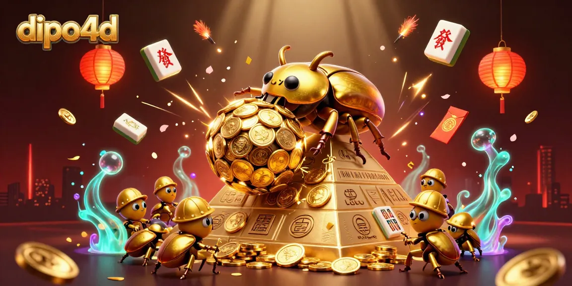 Experience thrilling gameplay with dipo4d as golden beetles and casino symbols create a vibrant scene.