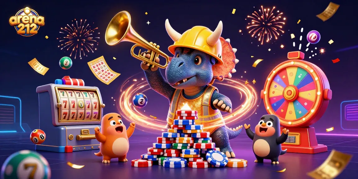 arena212 memberikan pengalaman berjudi yang menyenangkan dengan triceratops yang membangun kasino dan bola lotere berwarna-warni yang berbunyi.