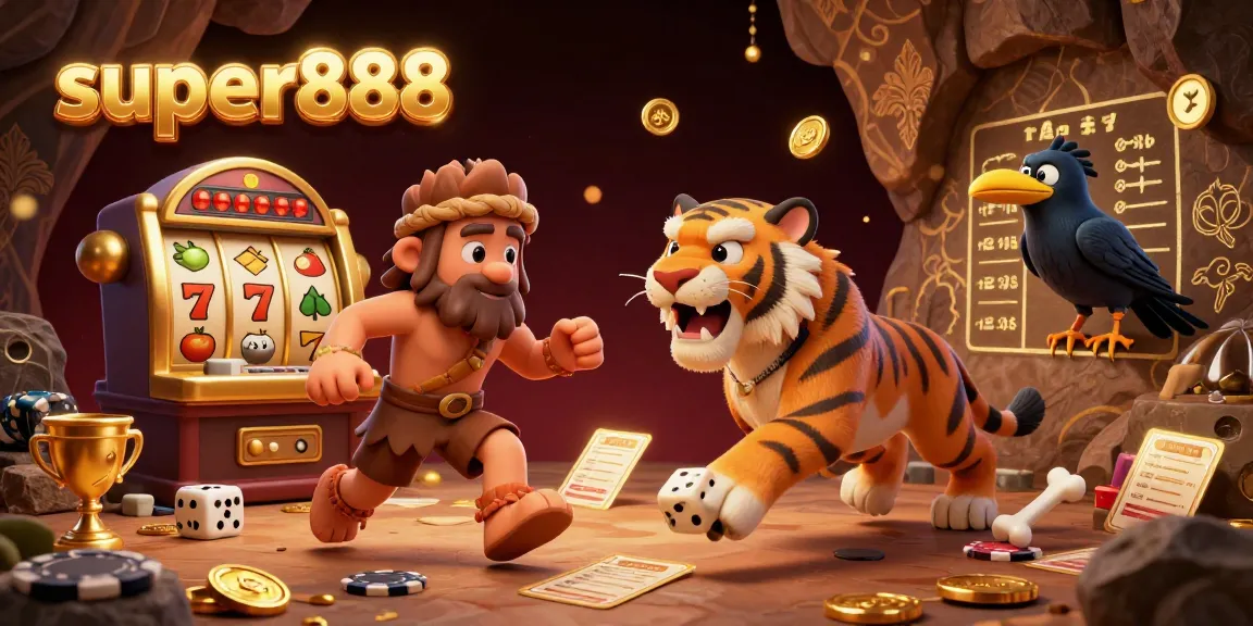 Permainan slot seru di Super888 dengan karakter prasejarah yang mengelola kasino.