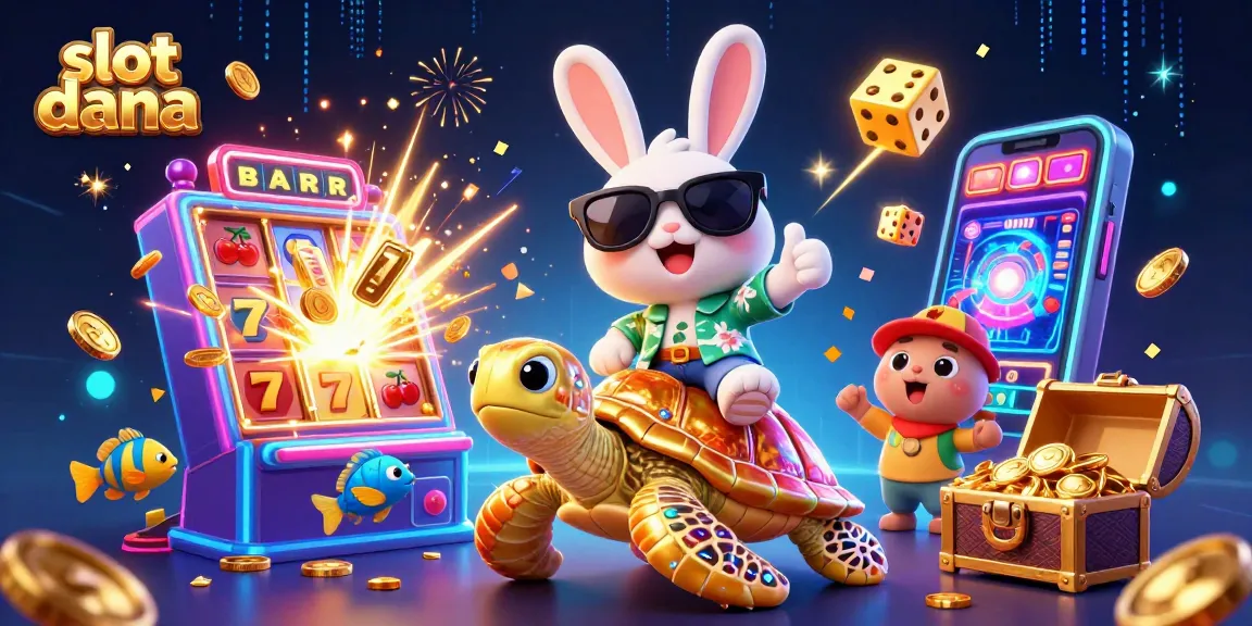 Spin and win with slot dana, featuring a lucky rabbit and a golden sea turtle in a vibrant casino setting.