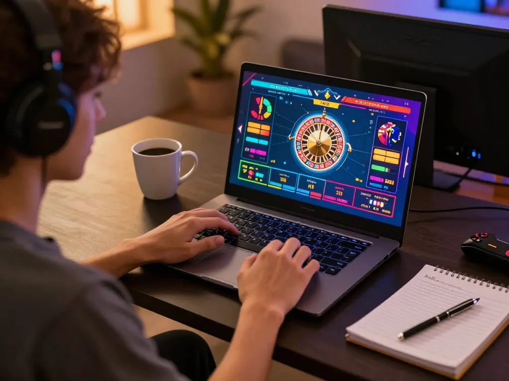 Player enjoying live roulette on jangkar55 gaming platform from a cozy online setup.
