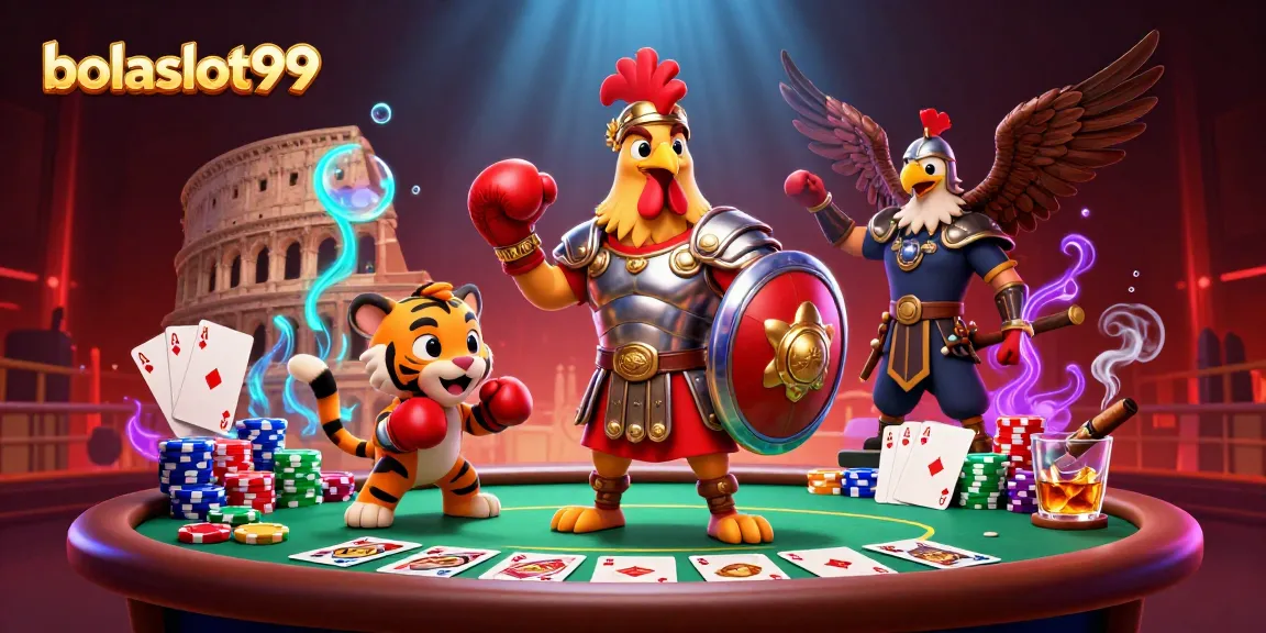 Engage with bolaslot99 casino bets through a dynamic 3D gladiator scene packed with poker elements.
