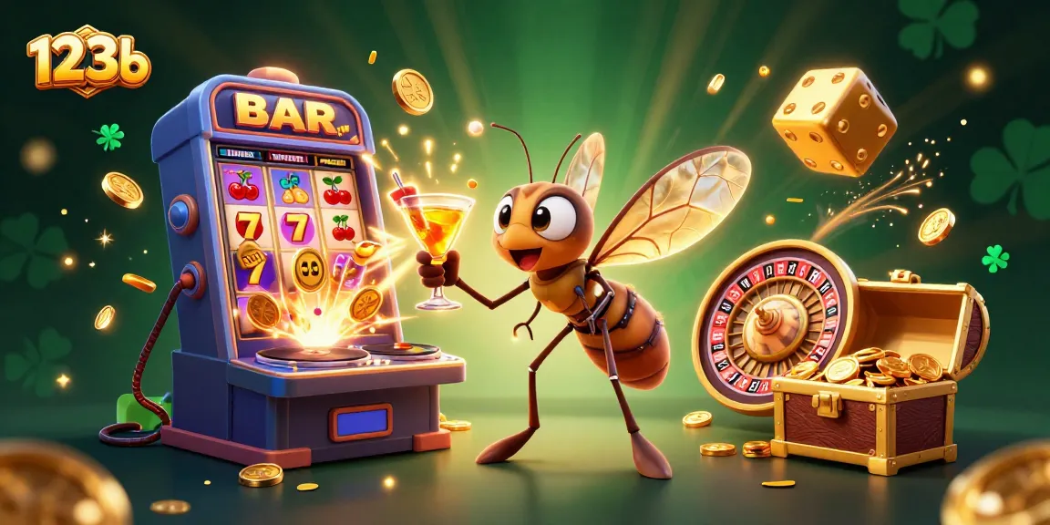 Spin your luck with 123b as a vibrant casino scene comes alive with colorful characters and golden rewards.
