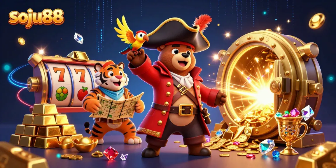 Experience thrilling gameplay at soju88 with our engaging casino illustration featuring vibrant slots and treasures.