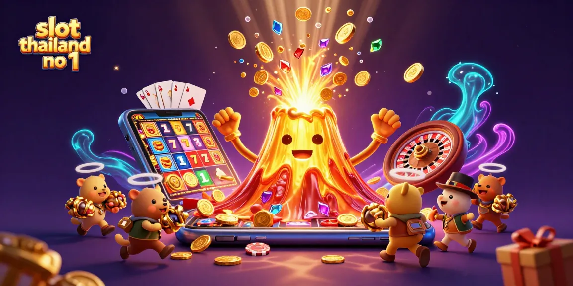 Experience thrilling wins with slot thailand no 1 as gold coins erupt from the volcano in a vibrant casino scene.
