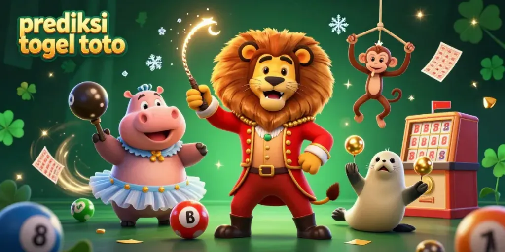 Mengamati prediksi togel toto dengan kepala karakter lucu dalam suasana penuh warna dan elemen lotere.
