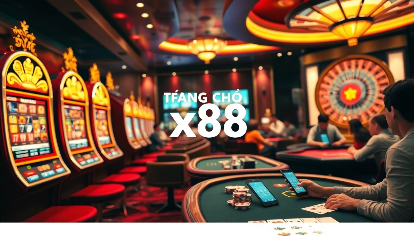 Experience the thrill of trang chủ x88 with vibrant casino scenes featuring exciting gameplay and rich gaming elements.