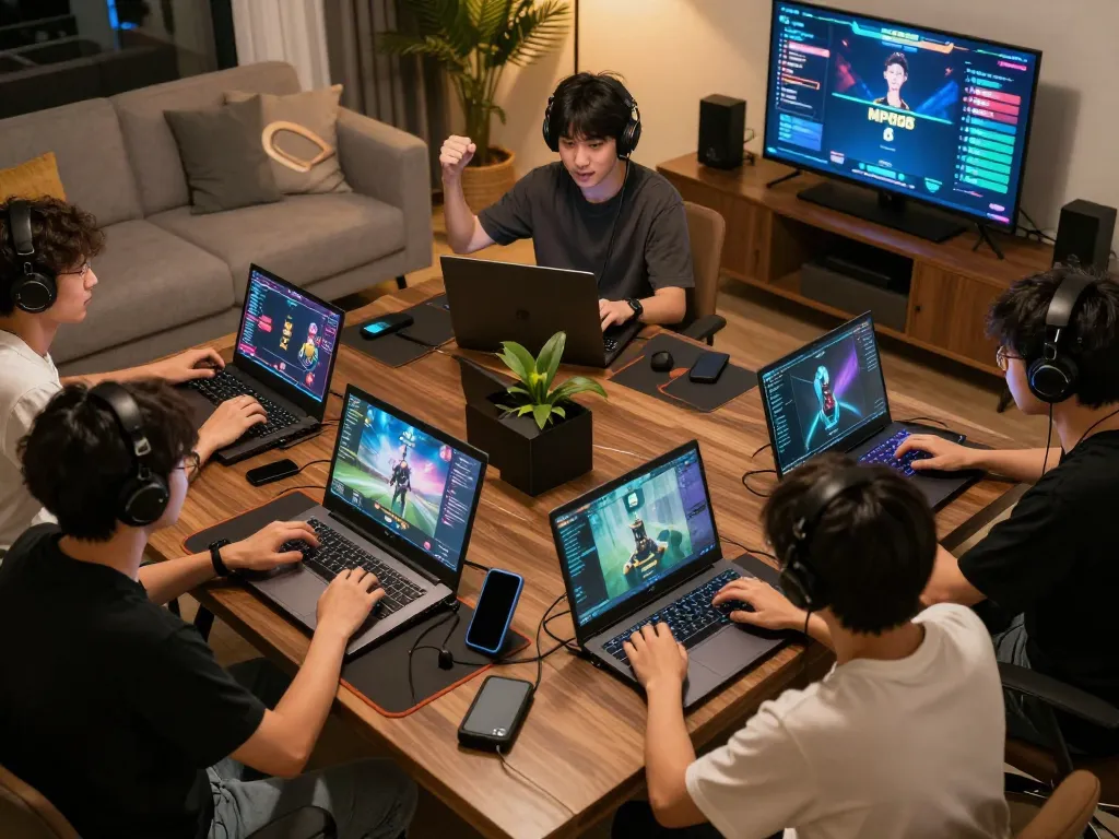 MPO08 players strategizing in an online gaming tournament, showcasing exciting gameplay and vibrant interfaces.