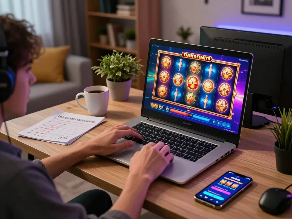 DASI4D link alternatif memfasilitasi permainan online yang menarik, menampilkan mesin slot berwarna-warni dalam aksi.